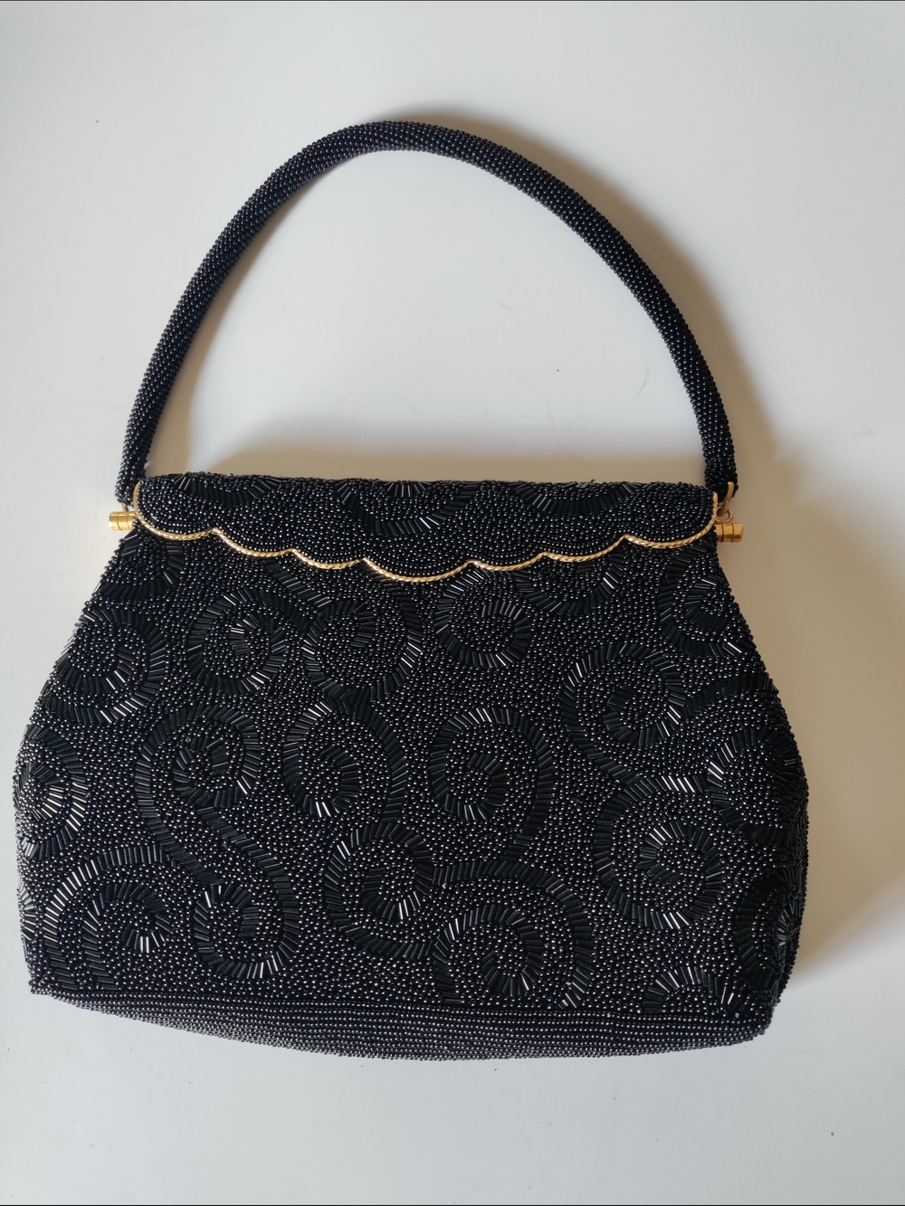 Stephen Chu Elegant Black Beaded Evening Clutch with Gold Accent